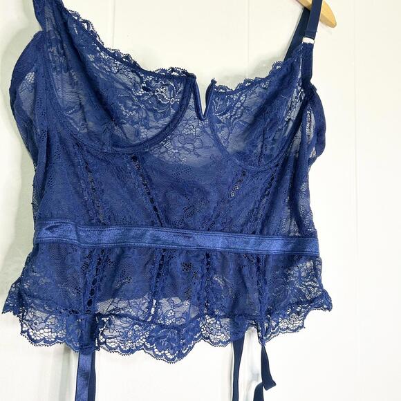 Oh La La Cherie Paris Blue Floral Lace Bustier Top Lingerie Women's 1X - Picture 2 of 6